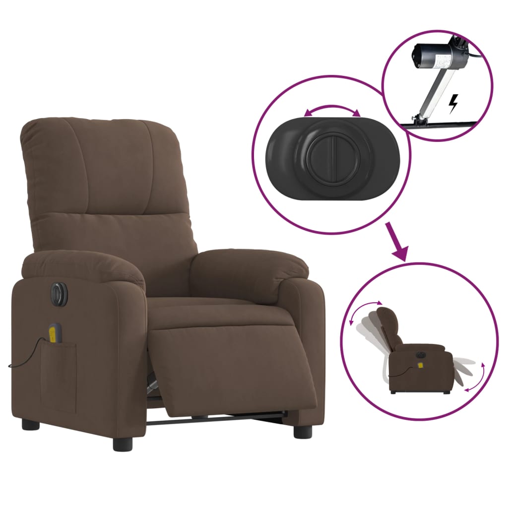 vidaXL Electric Stand up Massage Recliner Chair Brown Microfiber Fabric