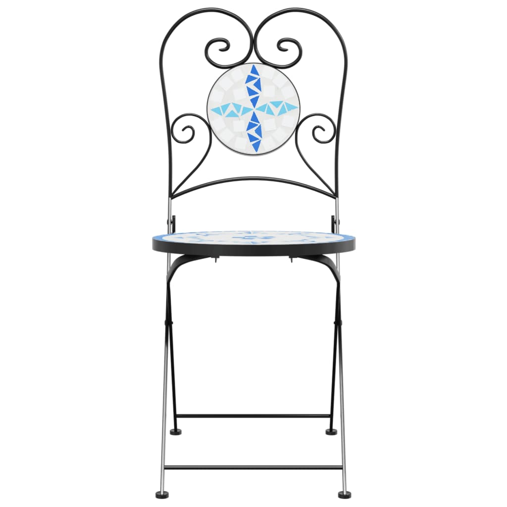 vidaXL Bistro Chairs Foldable 2 pcs Blue and White Ceramic