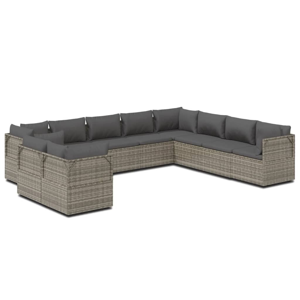 vidaXL 10 Piece Patio Lounge Set with Cushions Gray Poly Rattan