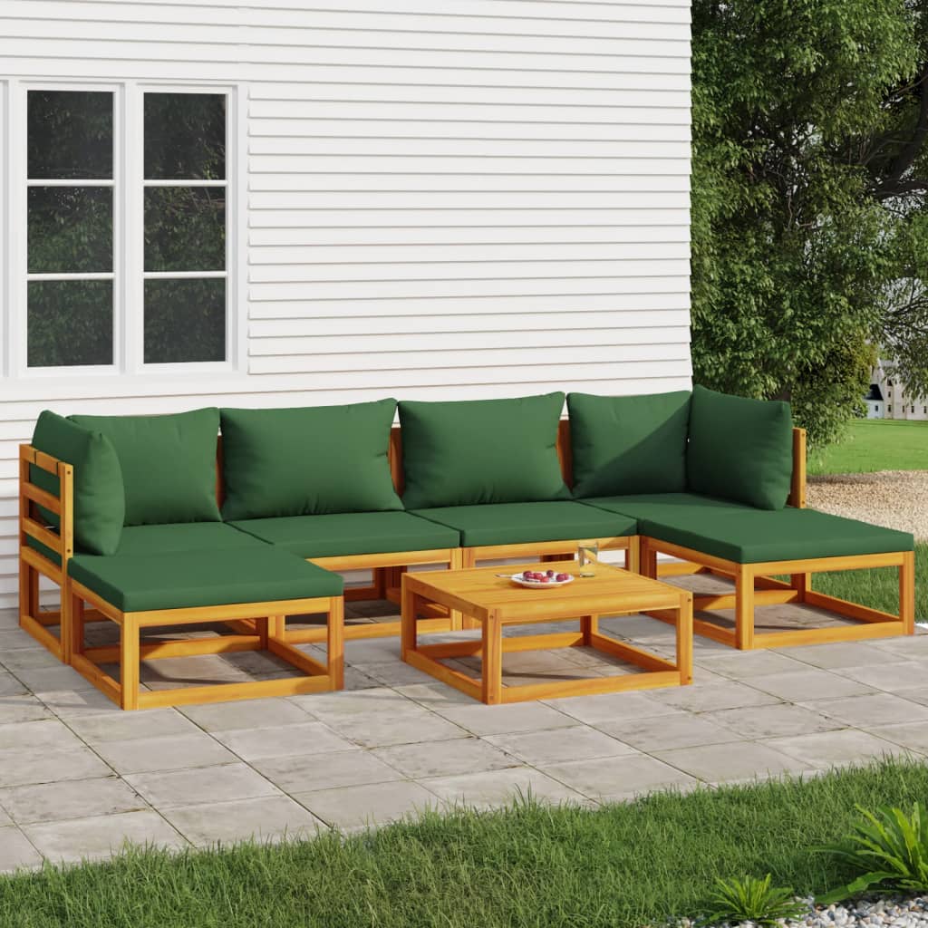 vidaXL 7 Piece Patio Lounge Set with Green Cushions Solid Wood