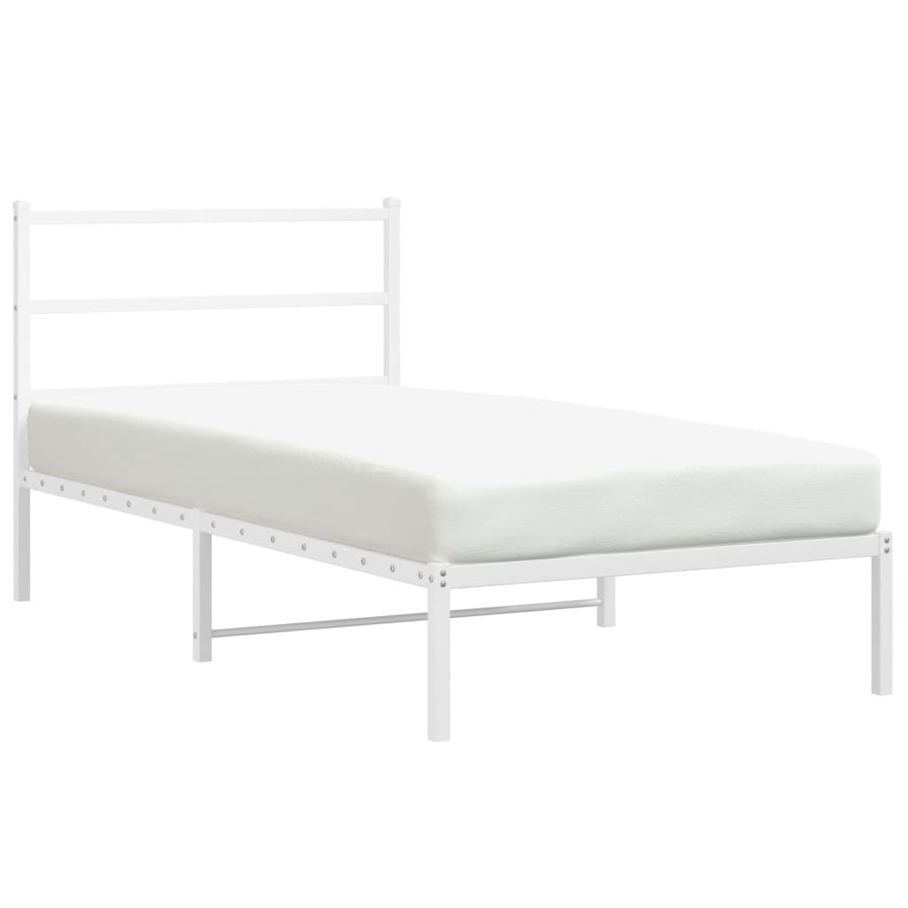 vidaXL Metal Bed Frame without Mattress with Headboard White 39.4"x78.7"