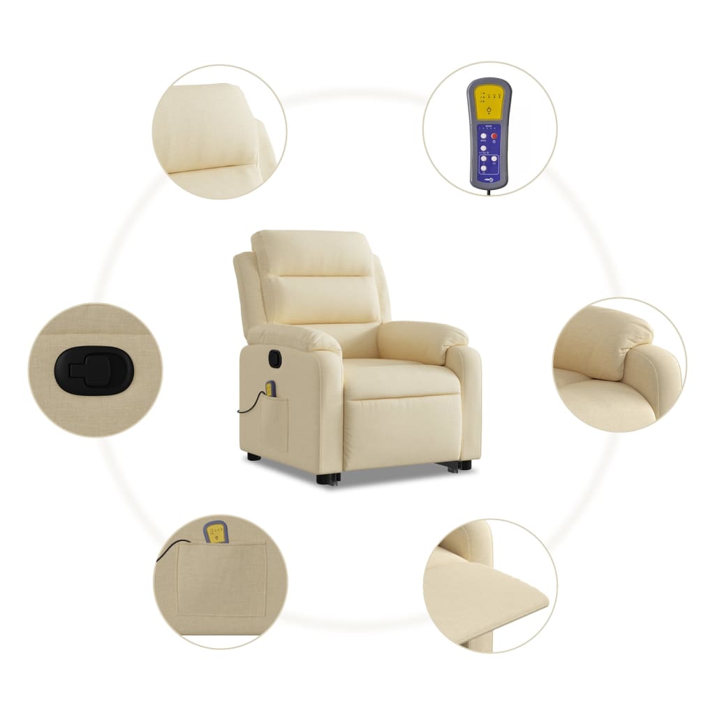 vidaXL Stand up Massage Recliner Chair Cream Fabric