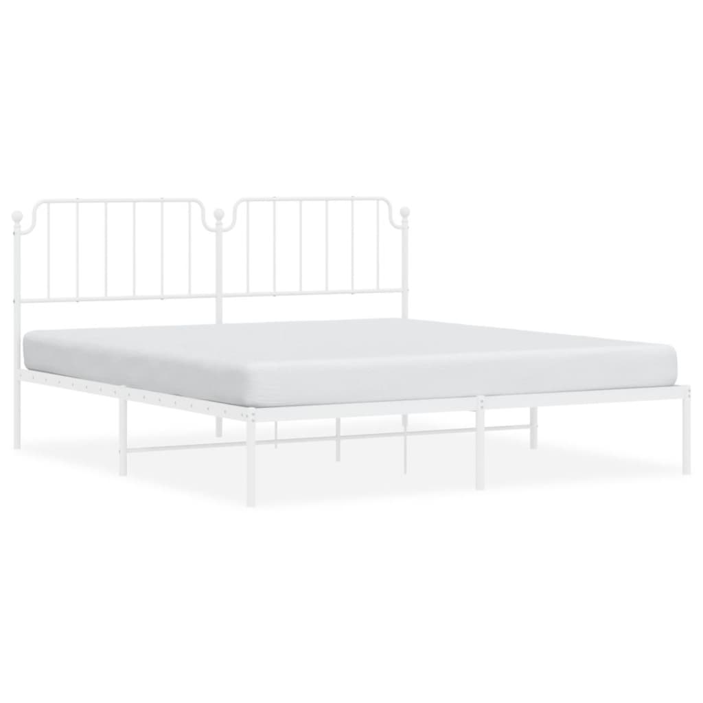 vidaXL Metal Bed Frame without Mattress with Headboard White 72"x83.9"