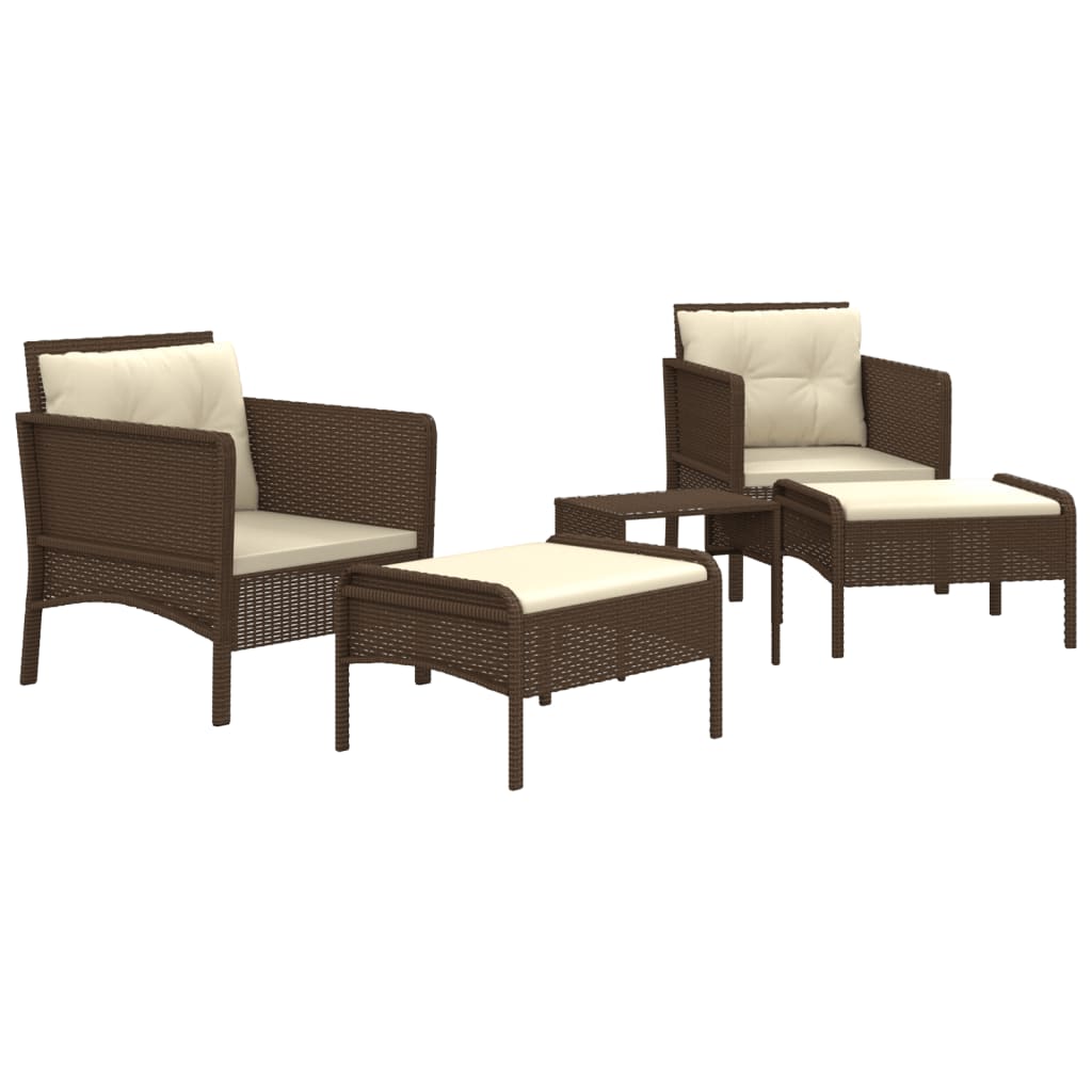 vidaXL 5 Piece Patio Lounge Set with Cushions Brown Poly Rattan