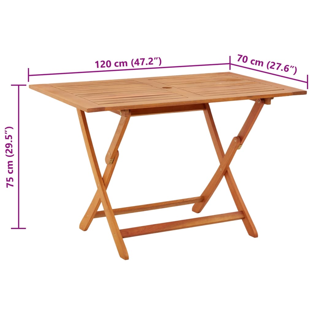 vidaXL Folding Patio Table 47.2"x27.6"x29.5" Solid Wood Eucalyptus