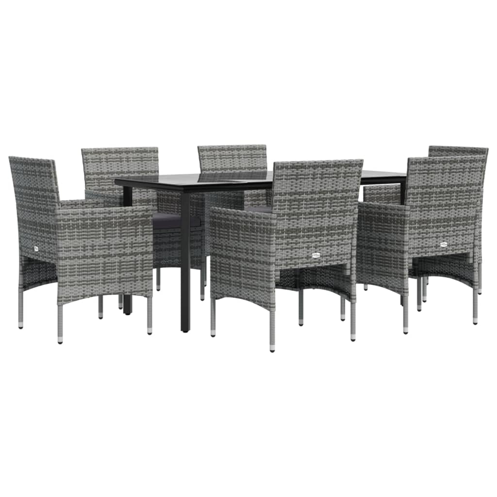 vidaXL 7 Piece Patio Dining Set with Cushions Gray and Black