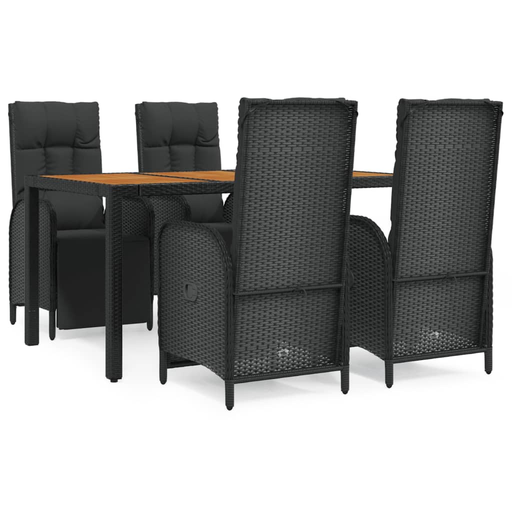 vidaXL 5 Piece Patio Dining Set with Cushions Black Poly Rattan