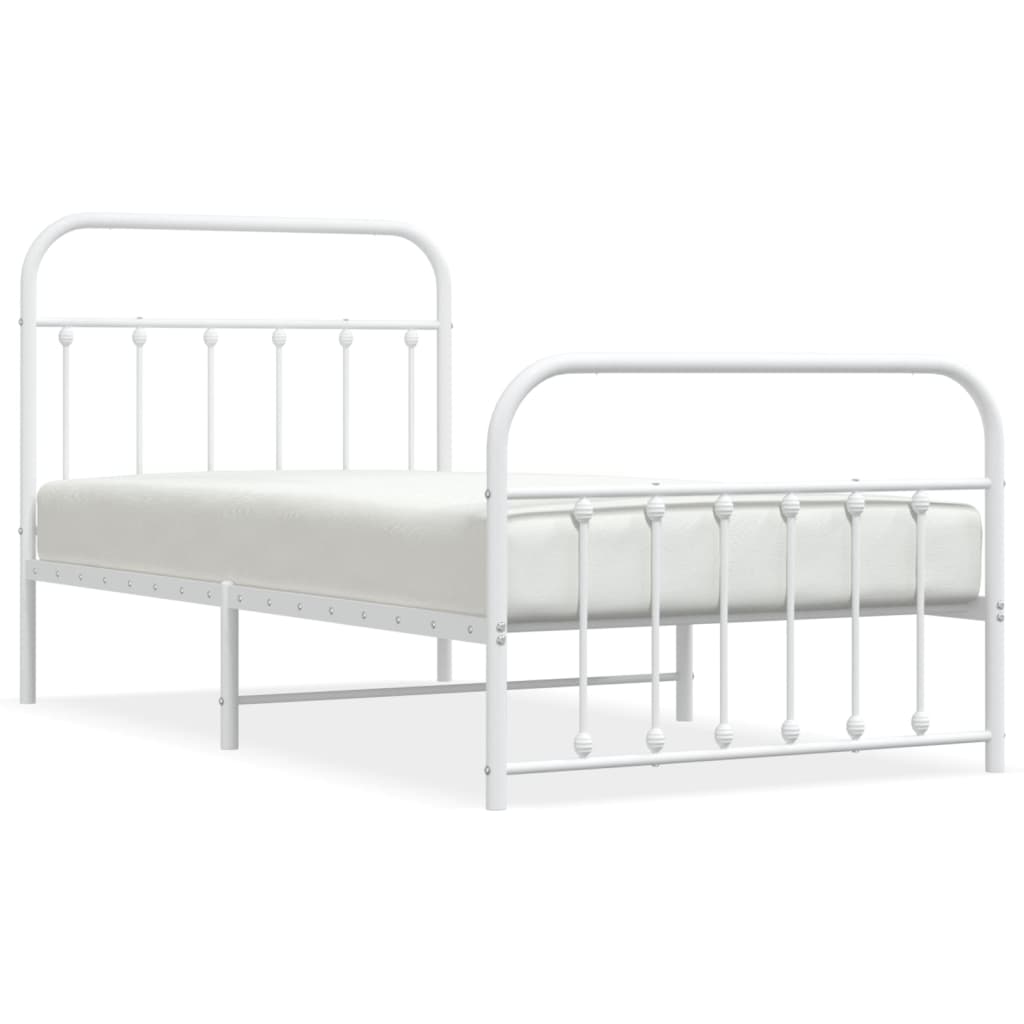 vidaXL Metal Bed Frame without Mattress with Footboard White 39.4"x74.8"