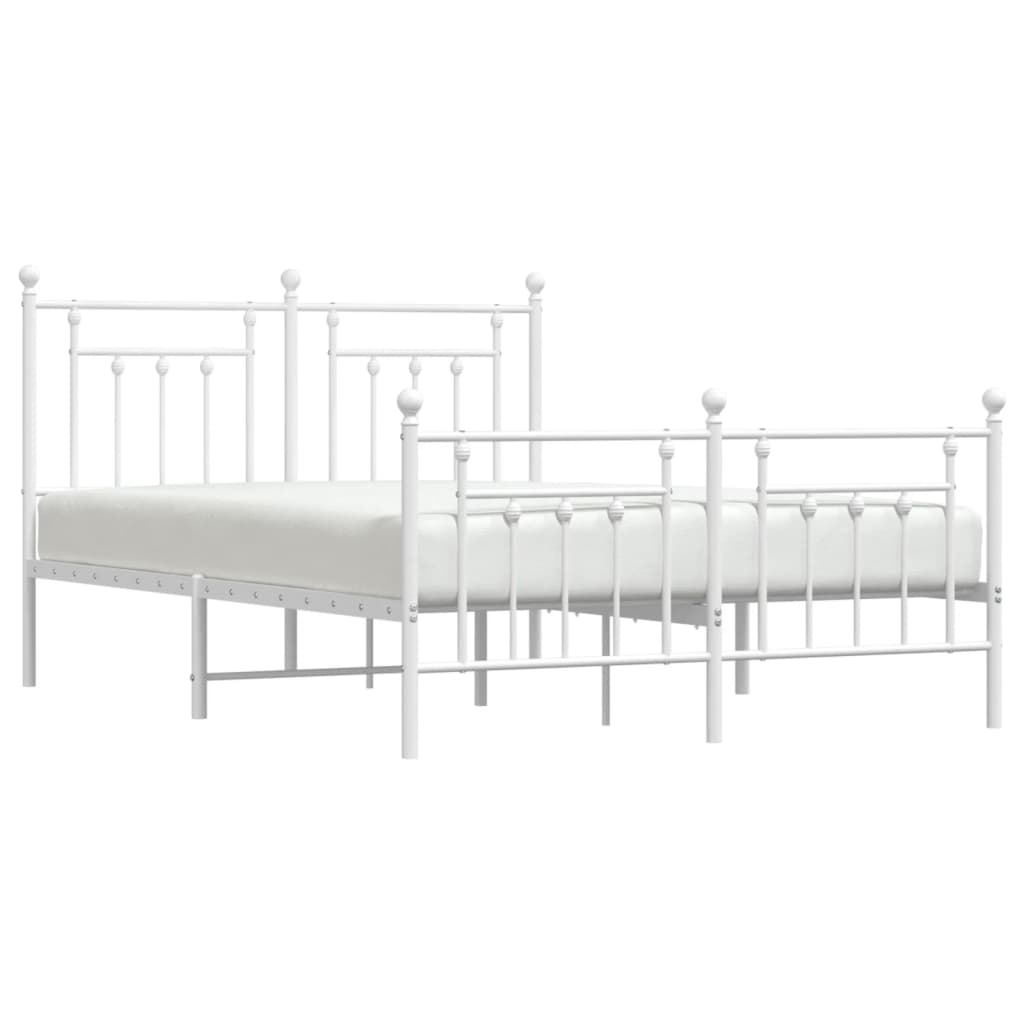 vidaXL Metal Bed Frame with Headboard and Footboard White 59.1"x78.7"