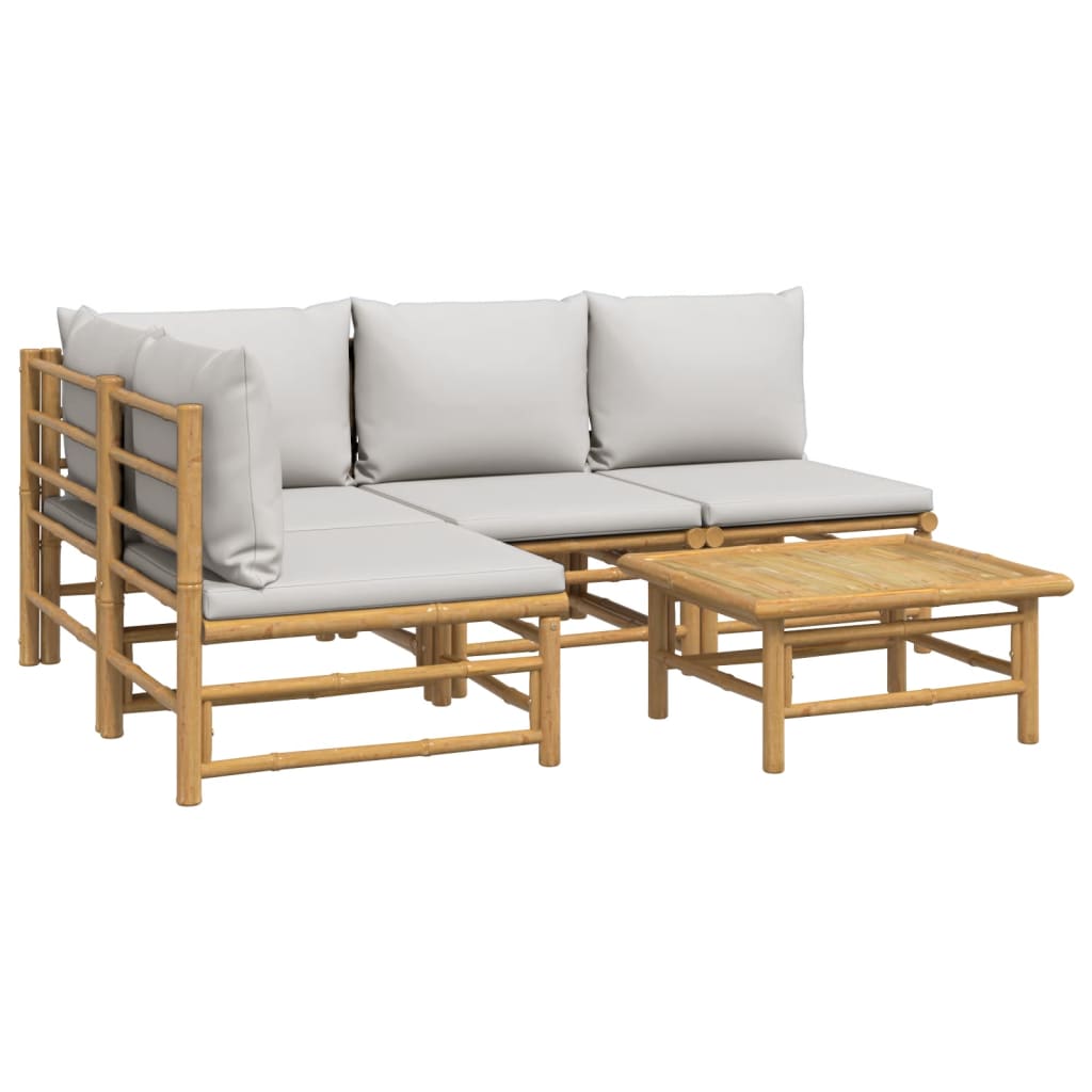 vidaXL 5 Piece Patio Lounge Set with Light Gray Cushions Bamboo