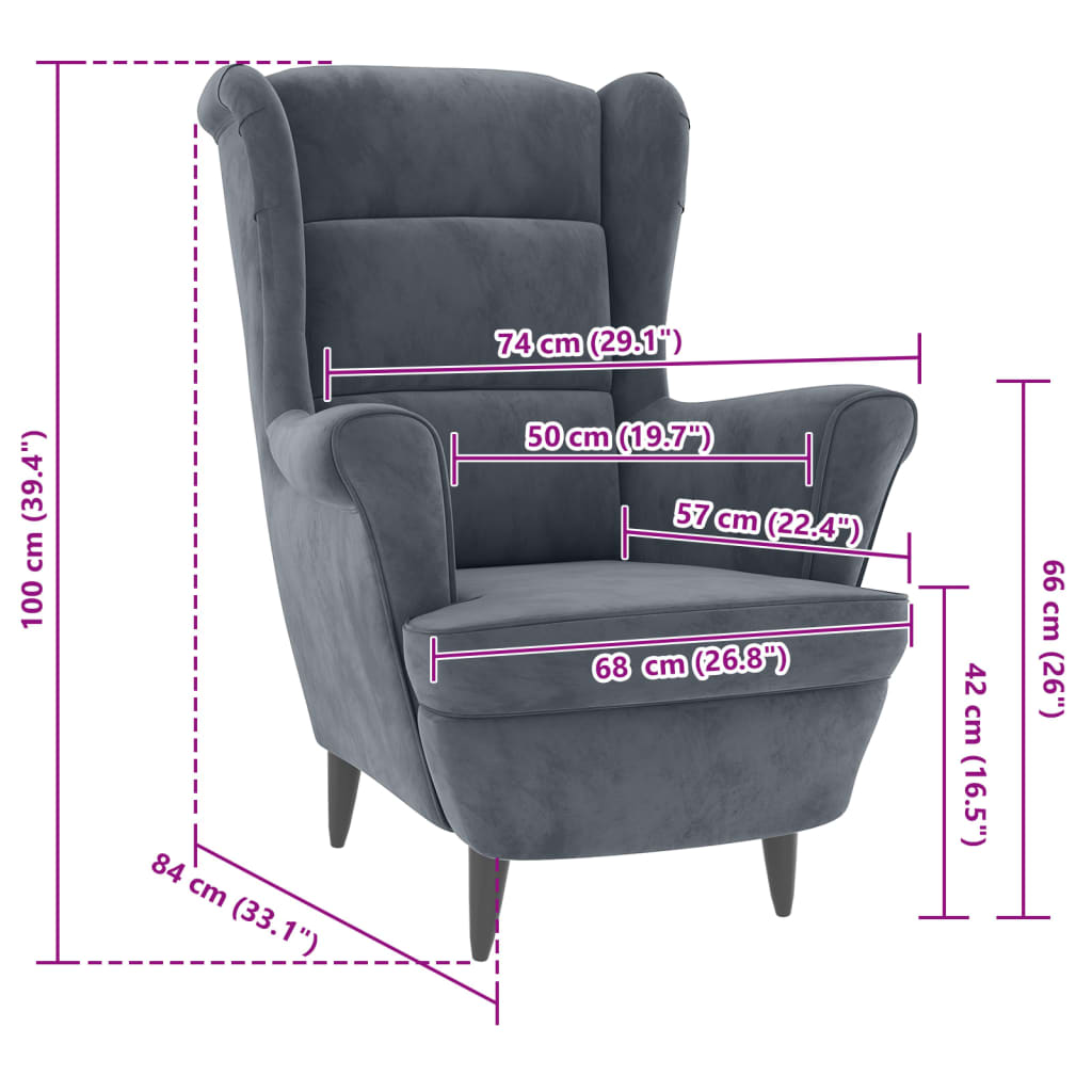 vidaXL Armchair Dark Gray Velvet