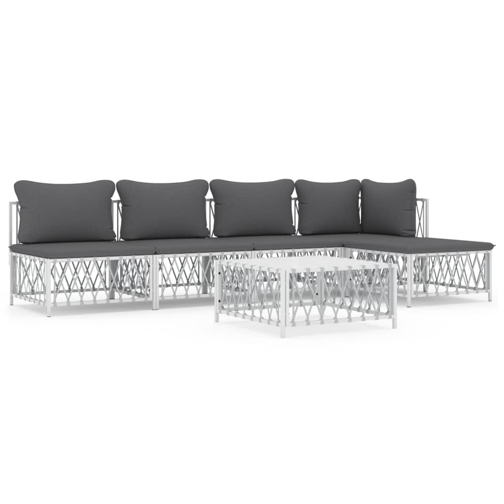 vidaXL 6 Piece Patio Lounge Set with Cushions White Steel