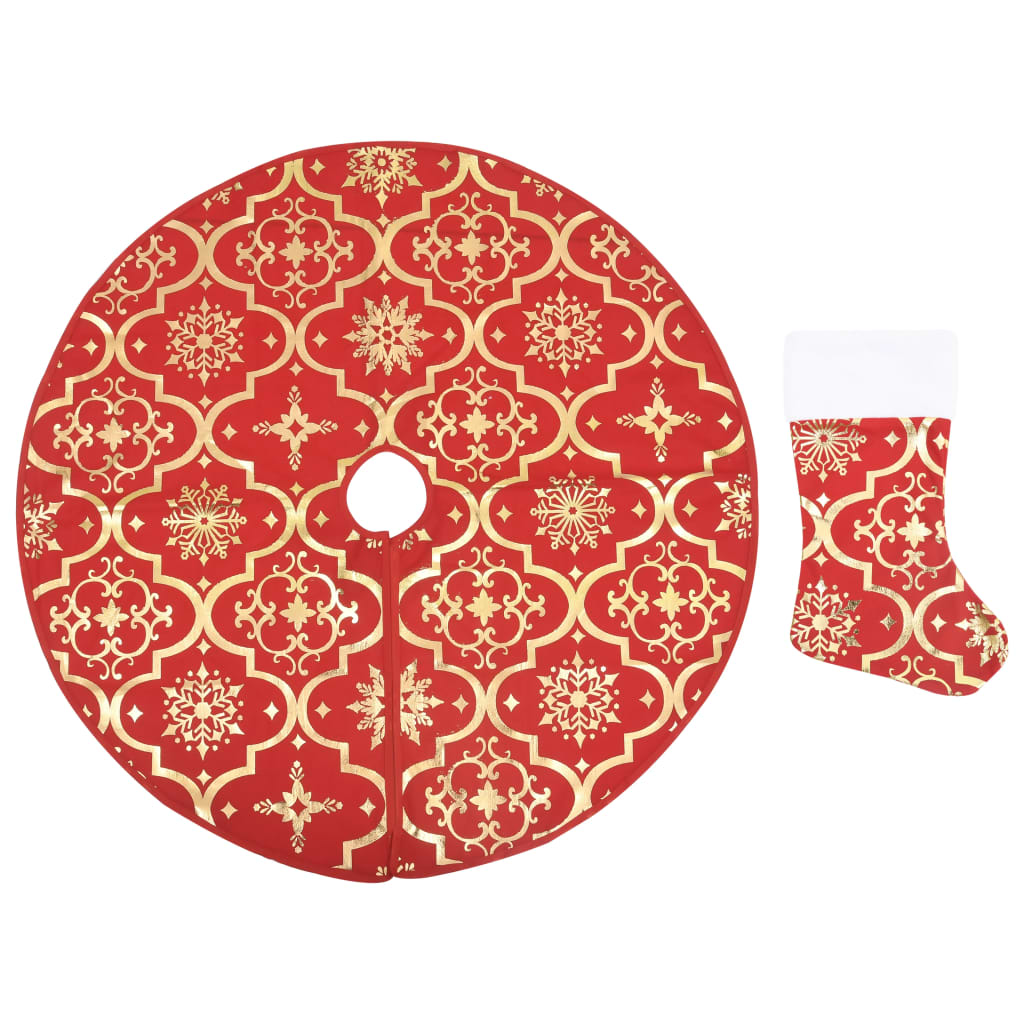 vidaXL Luxury Christmas Tree Skirt with Sock Red 3 ft Fabric