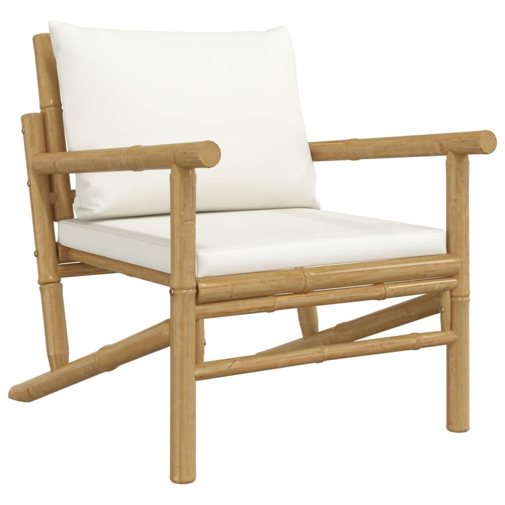 vidaXL 5 Piece Patio Lounge Set with Cream White Cushions Bamboo