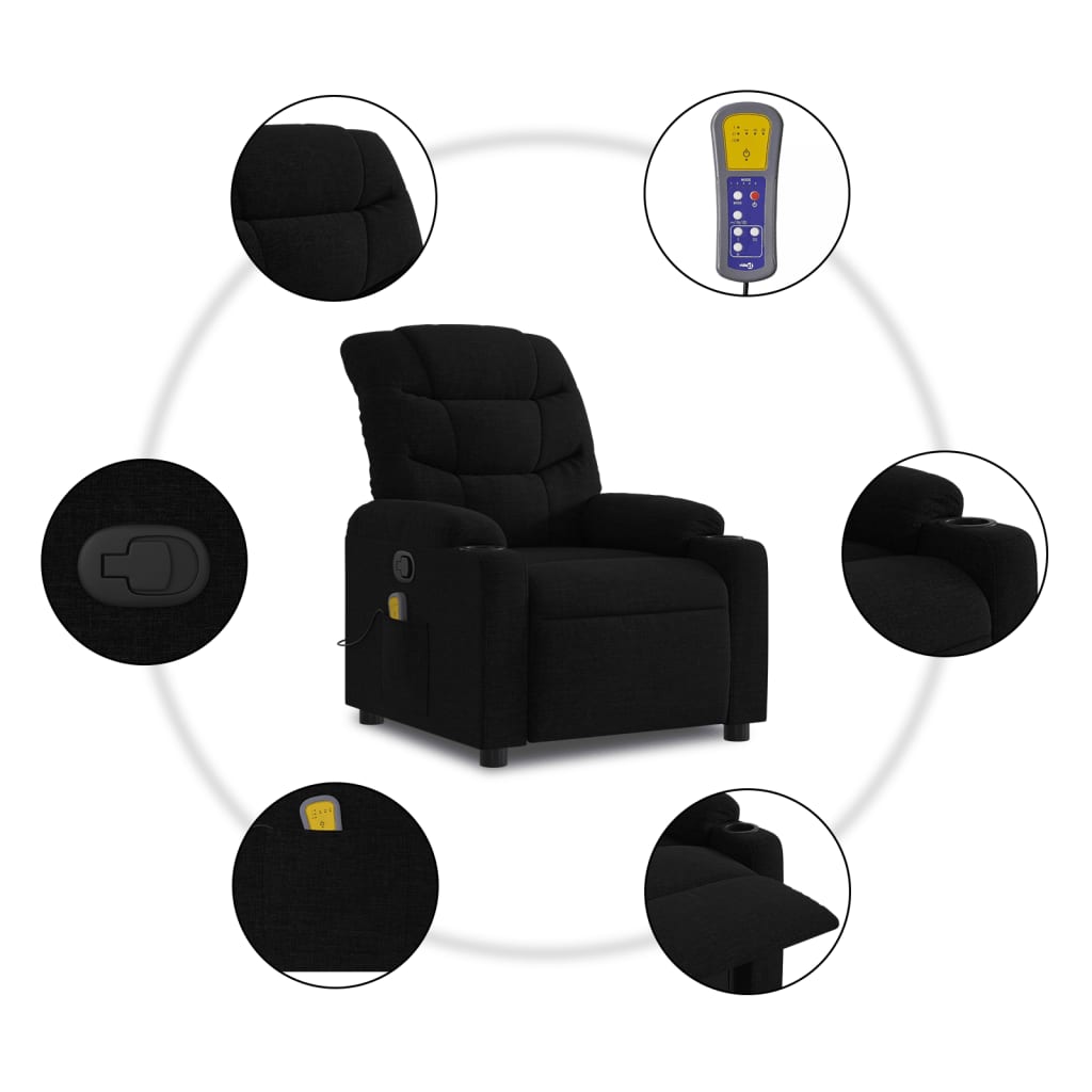 vidaXL Massage Recliner Chair Black Fabric