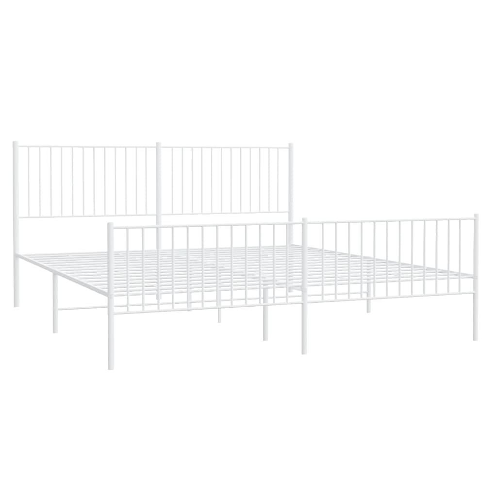 vidaXL Metal Bed Frame without Mattress with Footboard White 76"x79.9"