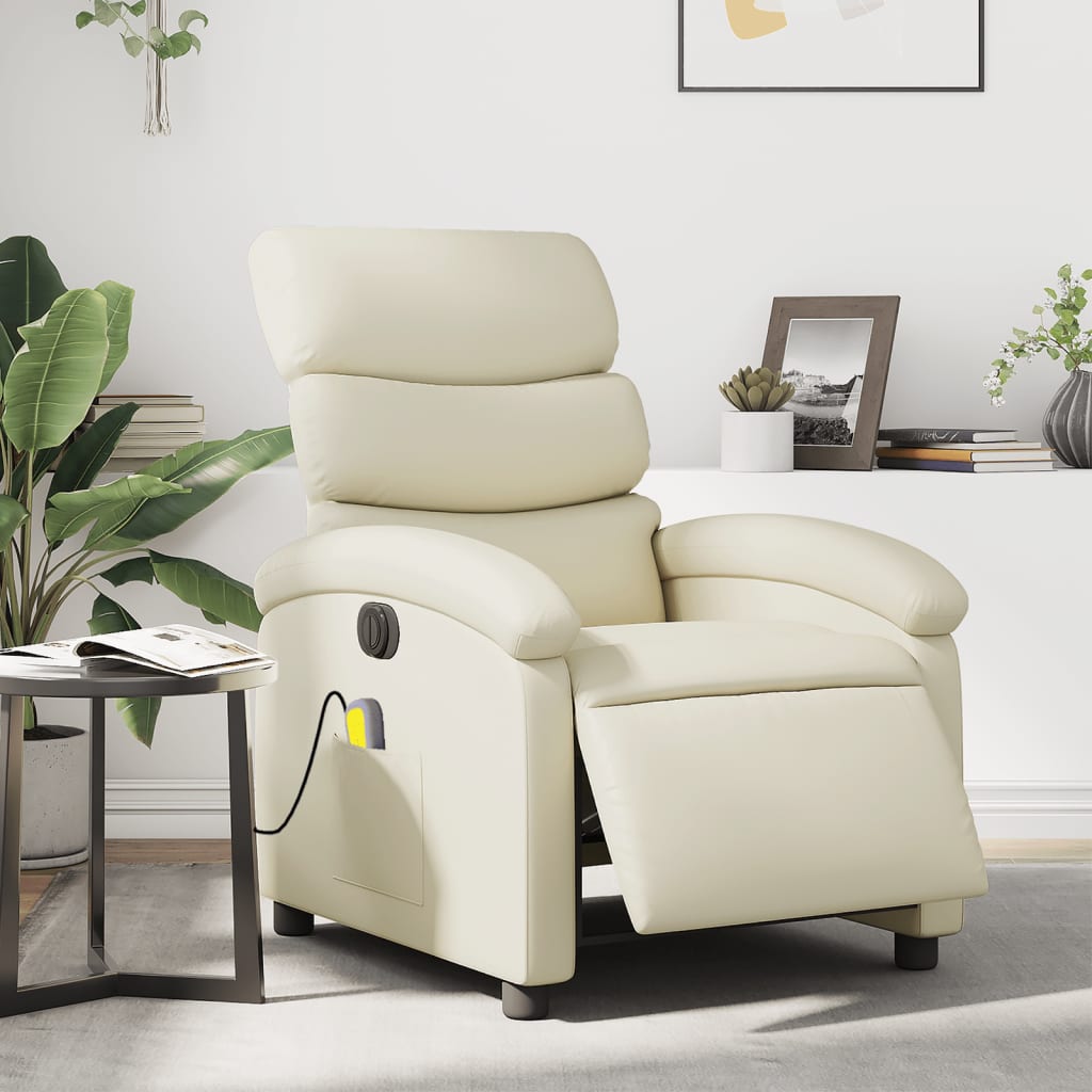 vidaXL Electric Massage Recliner Chair Cream Faux Leather