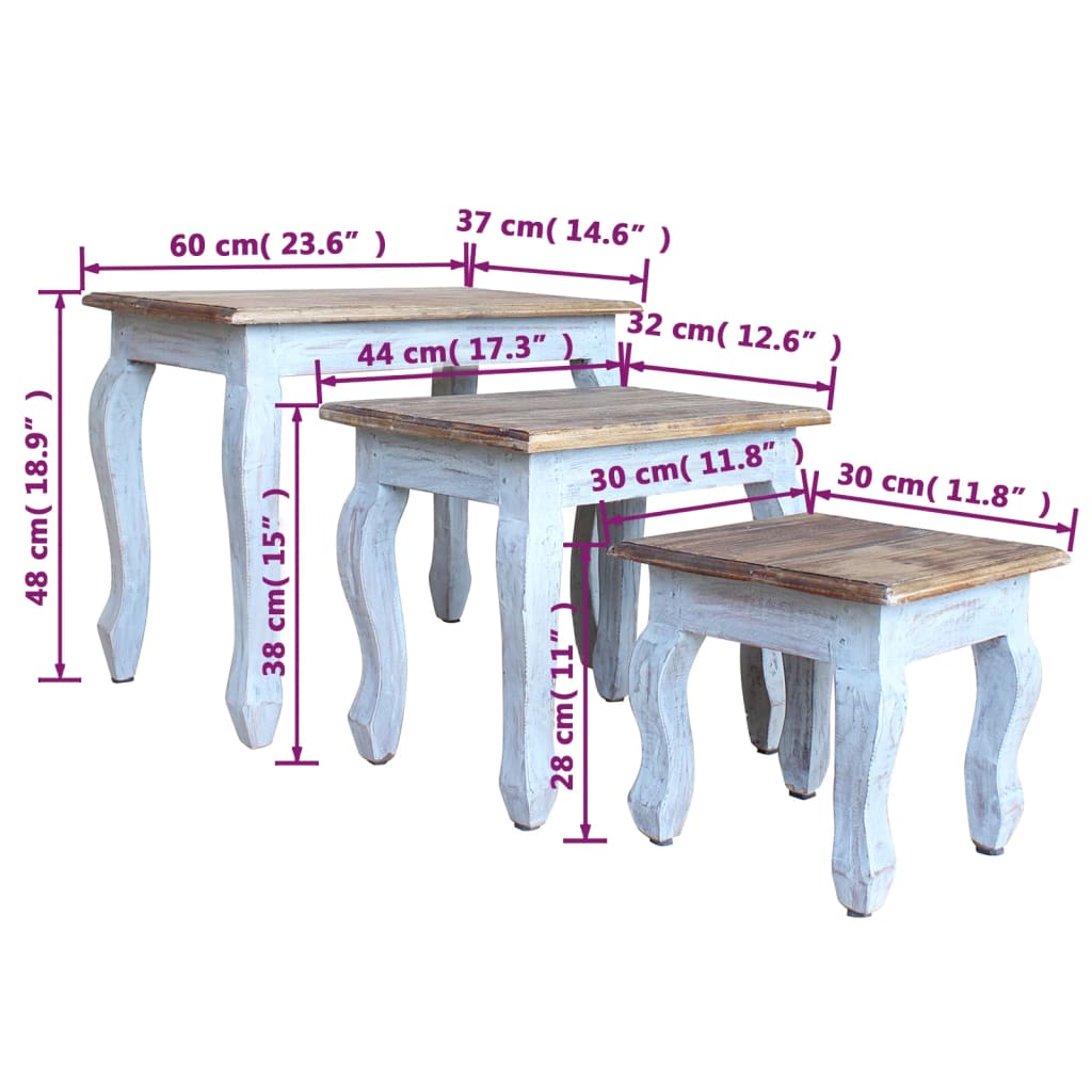 vidaXL Nesting Table Set 3 Pieces Solid Reclaimed Wood