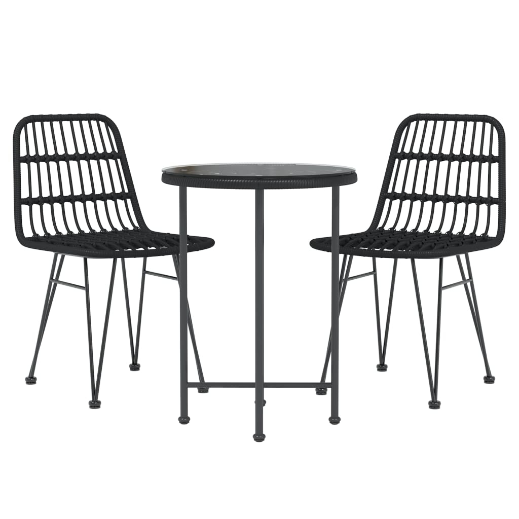 vidaXL 3 Piece Patio Dining Set Black Poly Rattan