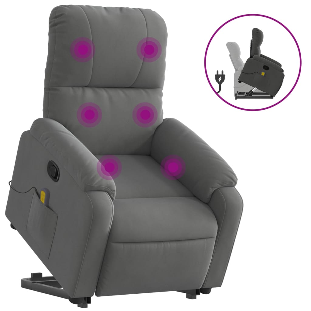 vidaXL Stand up Massage Recliner Chair Dark Gray Microfiber Fabric