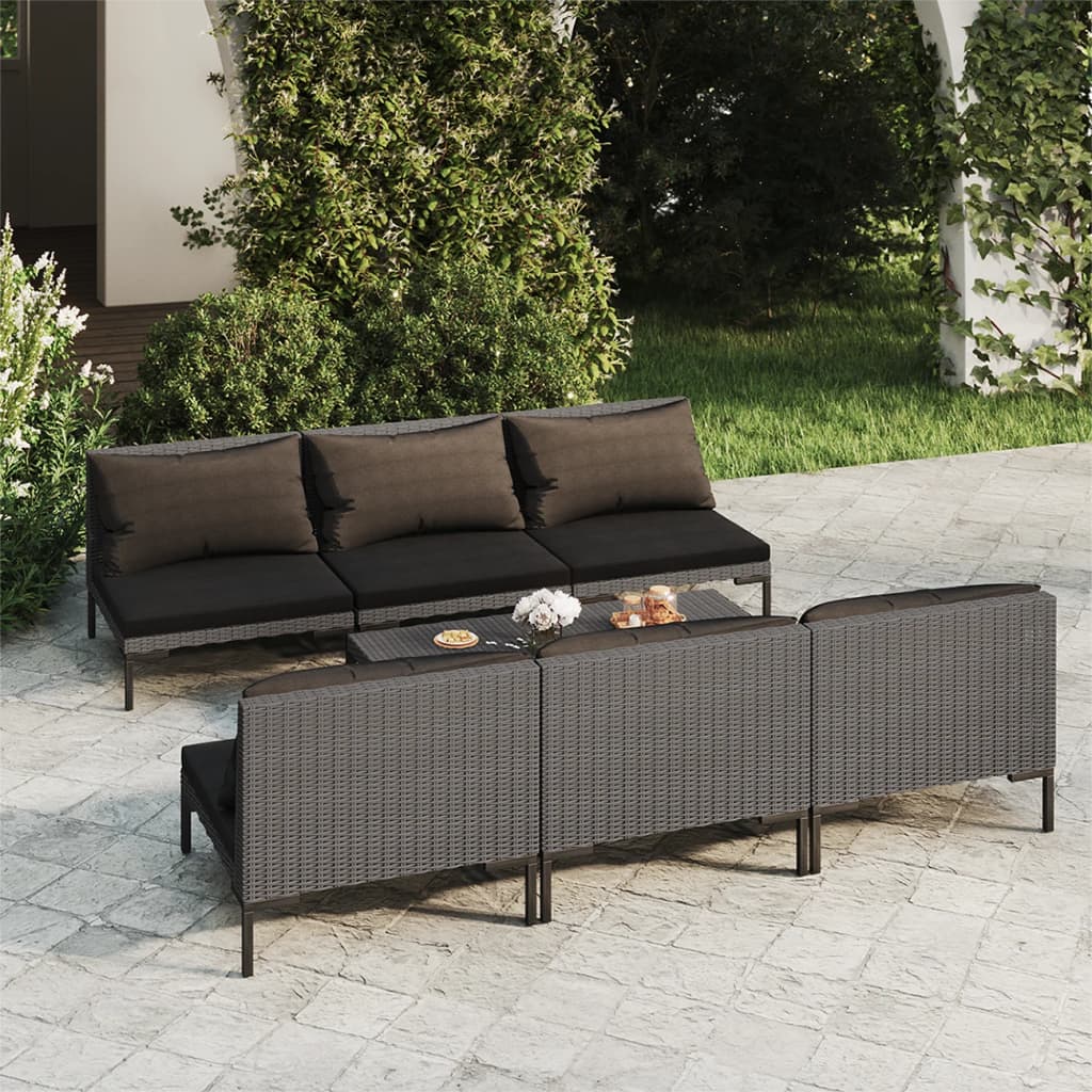 vidaXL 7 Piece Patio Lounge Set with Cushions Poly Rattan Dark Gray