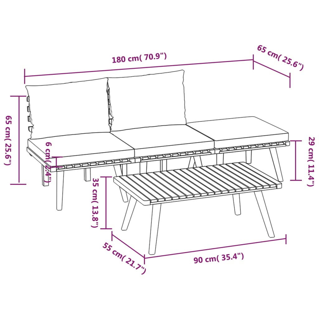 vidaXL 4 Piece Patio Lounge Set with Cushions Solid Acacia Wood