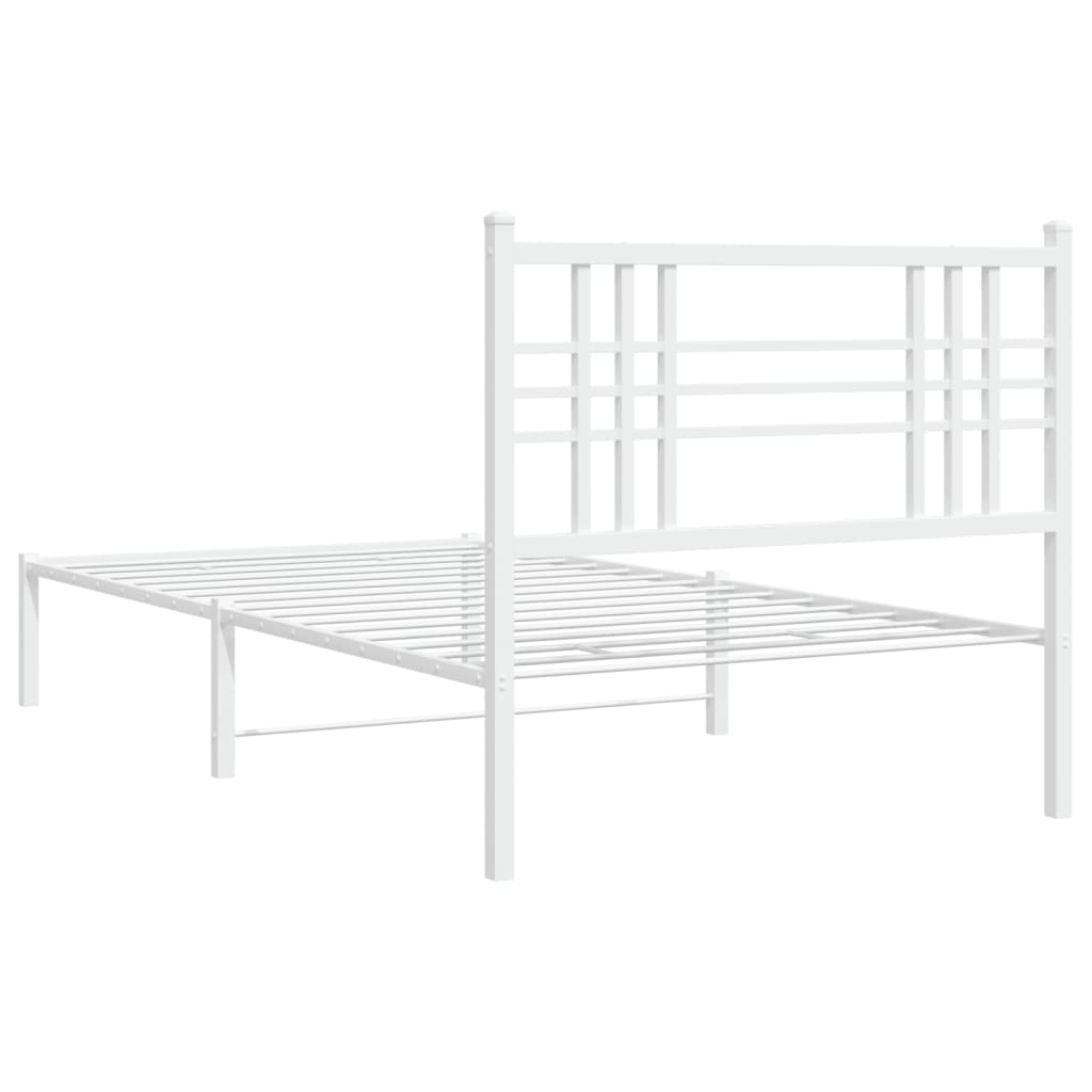 vidaXL Metal Bed Frame with Headboard White 39.4"x78.7"