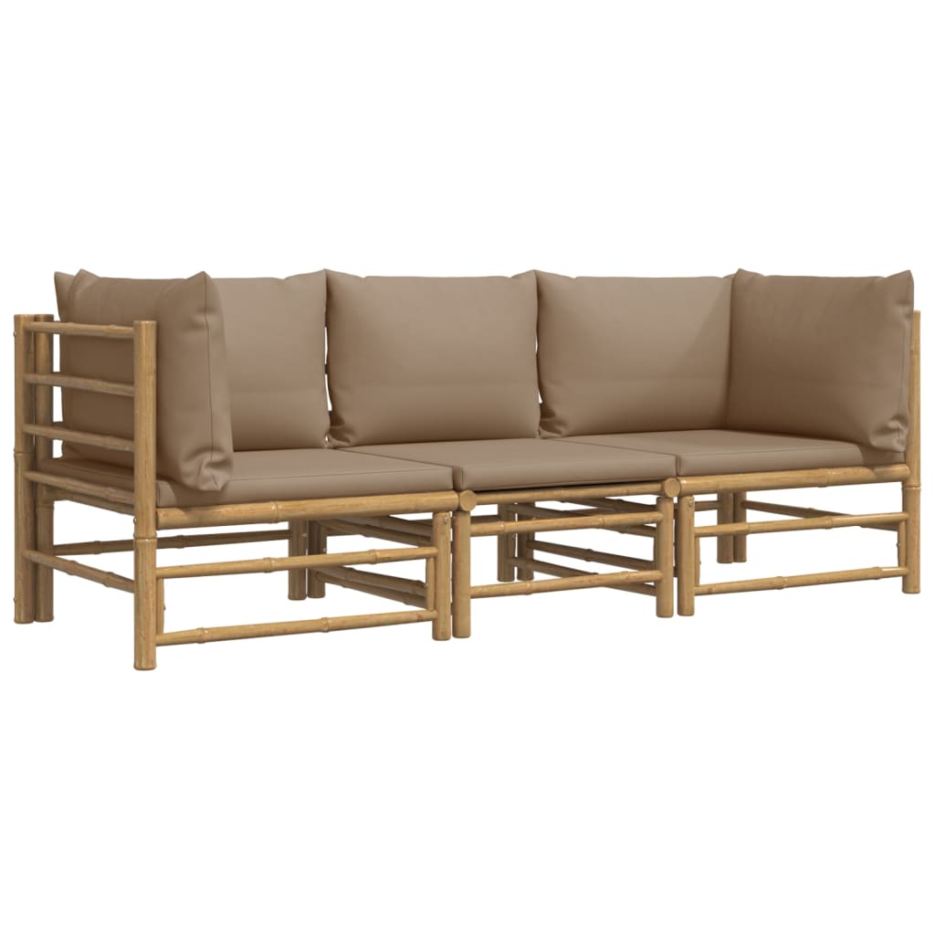 vidaXL 3 Piece Patio Lounge Set with Taupe Cushions Bamboo