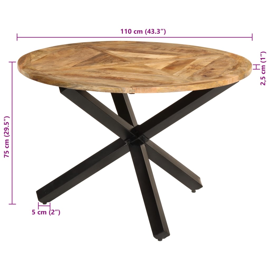 vidaXL Dining Table Ø43.3"x29.5" Solid Wood Rough Mango