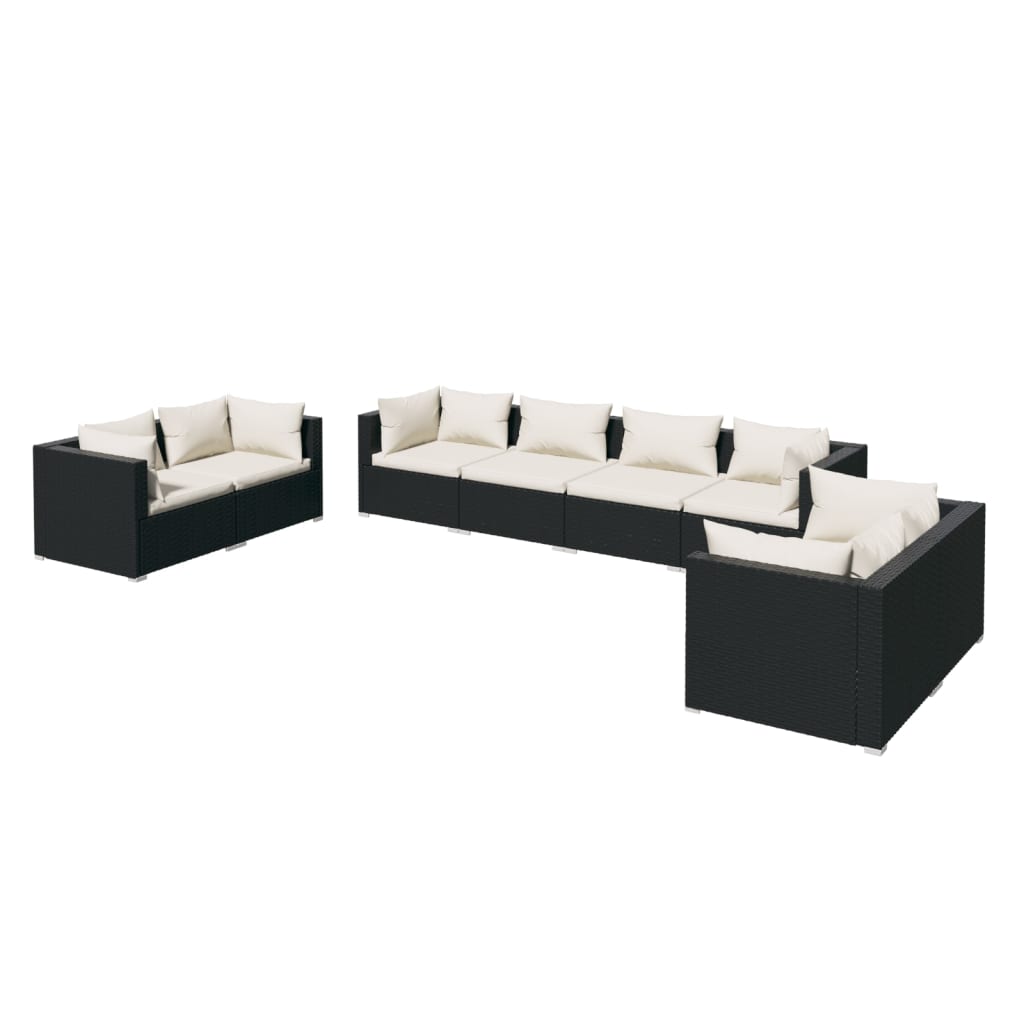 vidaXL 8 Piece Patio Lounge Set with Cushions Poly Rattan Black