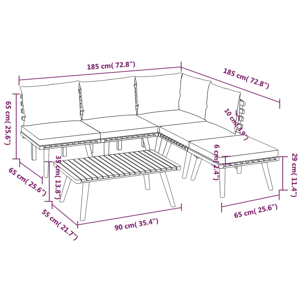 vidaXL 6 Piece Patio Lounge Set with Cushions Solid Acacia Wood