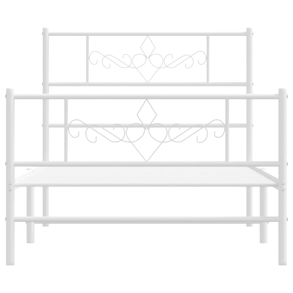 vidaXL Metal Bed Frame without Mattress with Footboard White 39.4"x78.7"