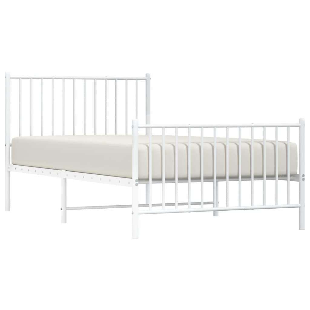 vidaXL Metal Bed Frame without Mattress with Footboard White 39.4"x74.8"