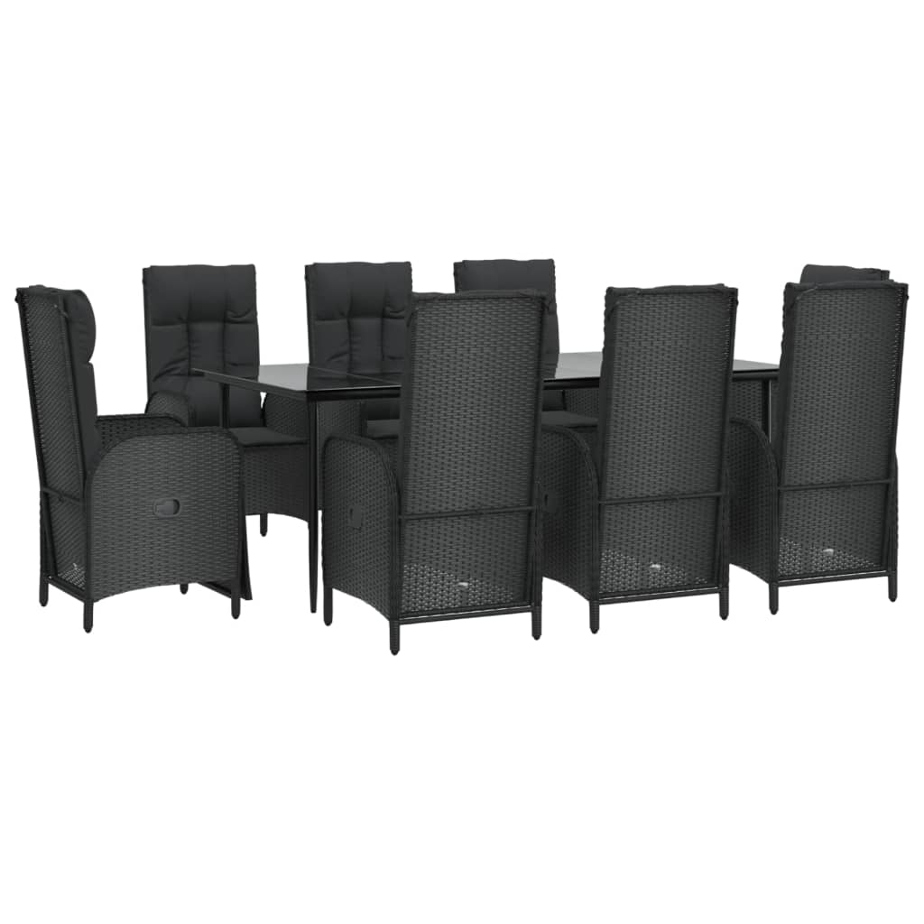 vidaXL 9 Piece Patio Dining Set with Cushions Black Poly Rattan