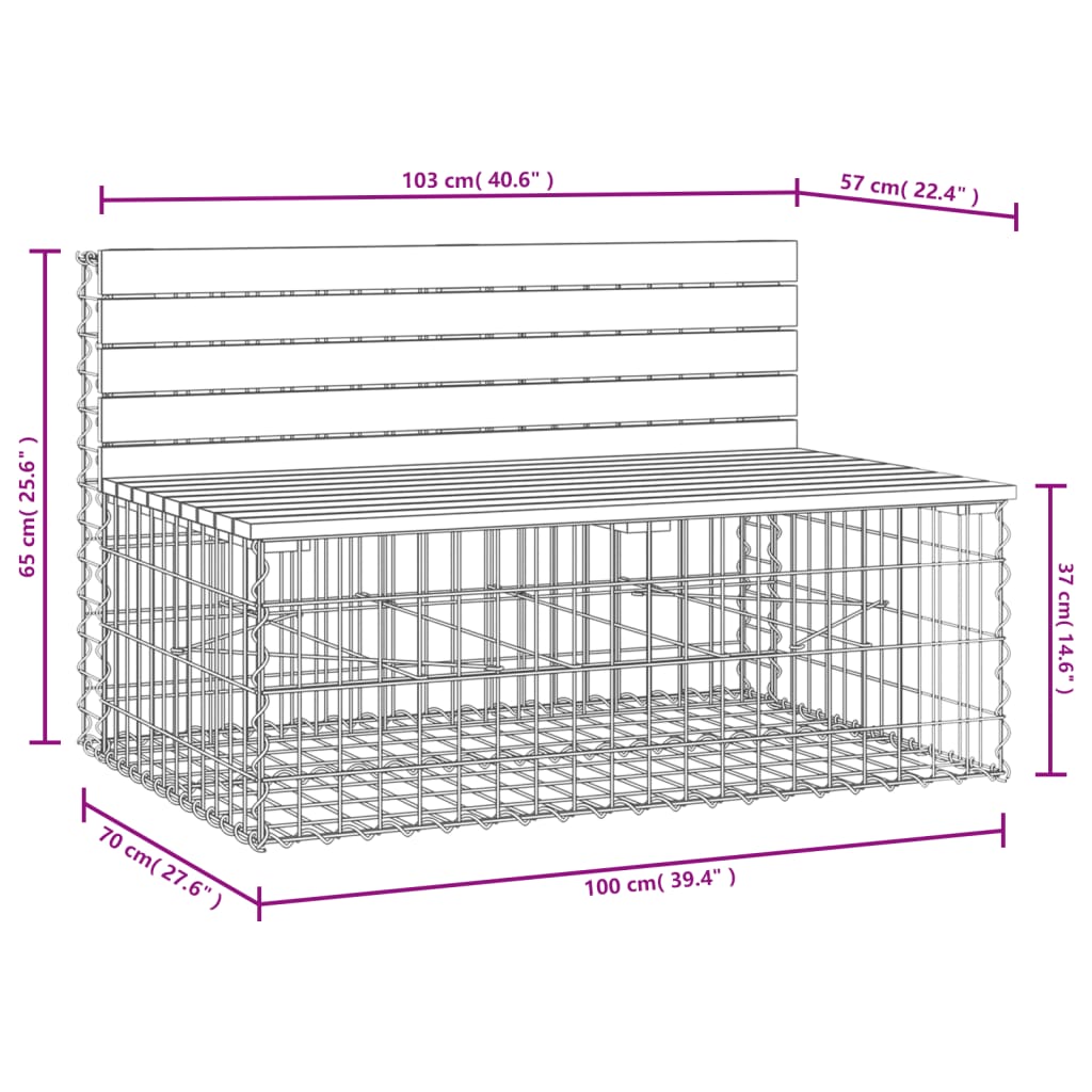 vidaXL Patio Bench Gabion Design 40.6"x27.6"x25.6" Solid Wood Douglas