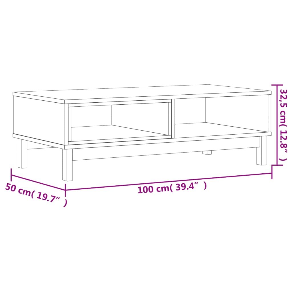 vidaXL Coffee Table FLAM 39.4"x19.7"x12.8" Solid Wood Pine