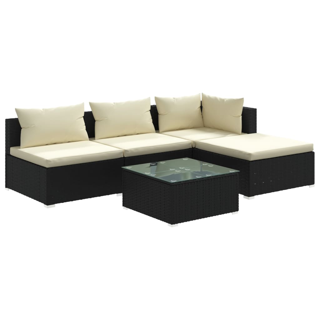 vidaXL 5 Piece Garden Lounge Set with Cushions Poly Rattan Black