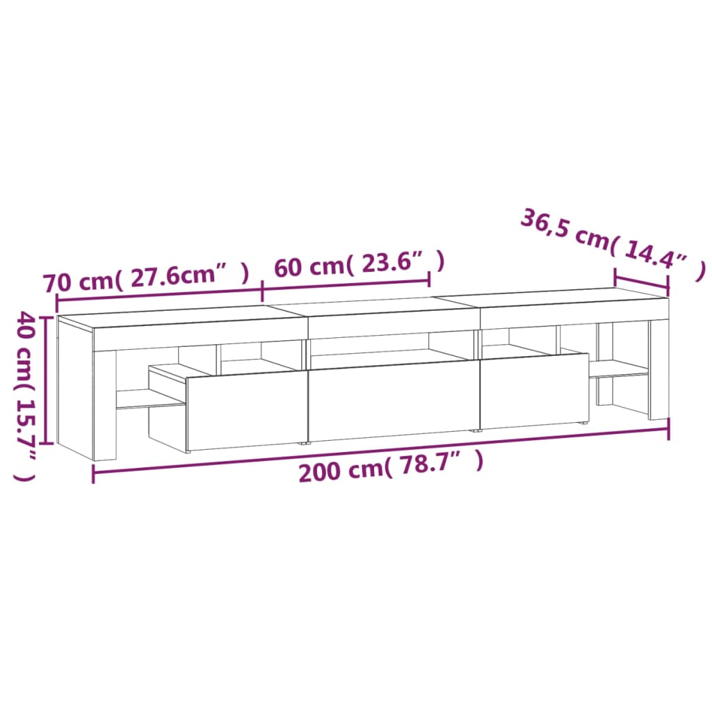 vidaXL TV Stand with LED Lights Concrete Gray 78.7"x14.4"x15.7"