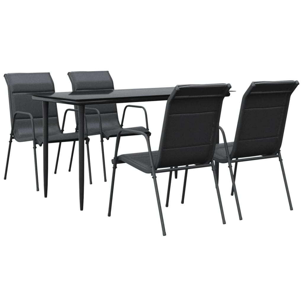 vidaXL 5 Piece Patio Dining Set Black Steel and Textilene