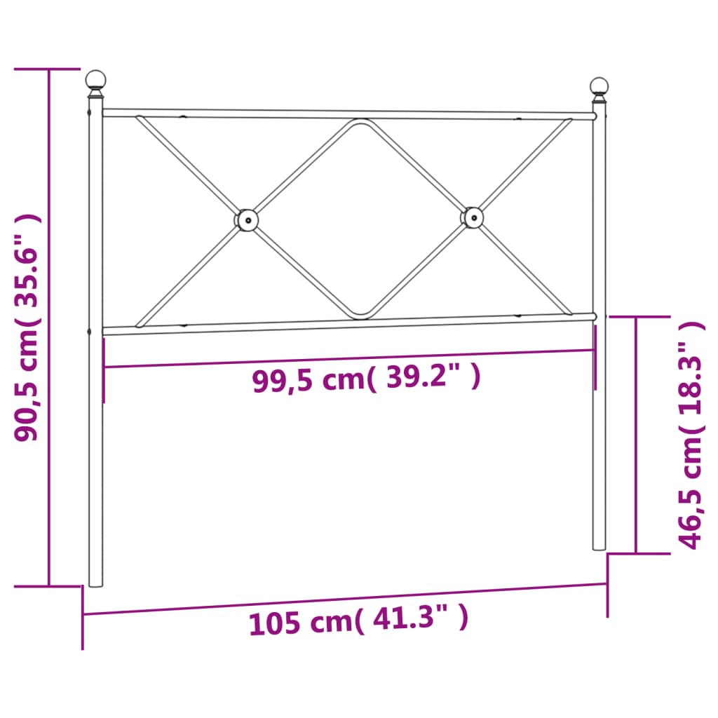 vidaXL Metal Headboard Black 39.4"