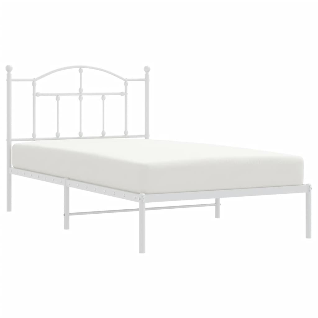 vidaXL Metal Bed Frame without Mattress with Headboard White 39.4"x74.8"