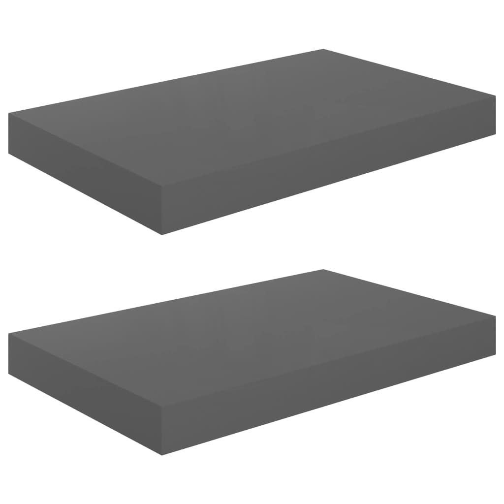 vidaXL Floating Wall Shelves 2 pcs High Gloss Gray 15.7"x9.1"x1.5" MDF