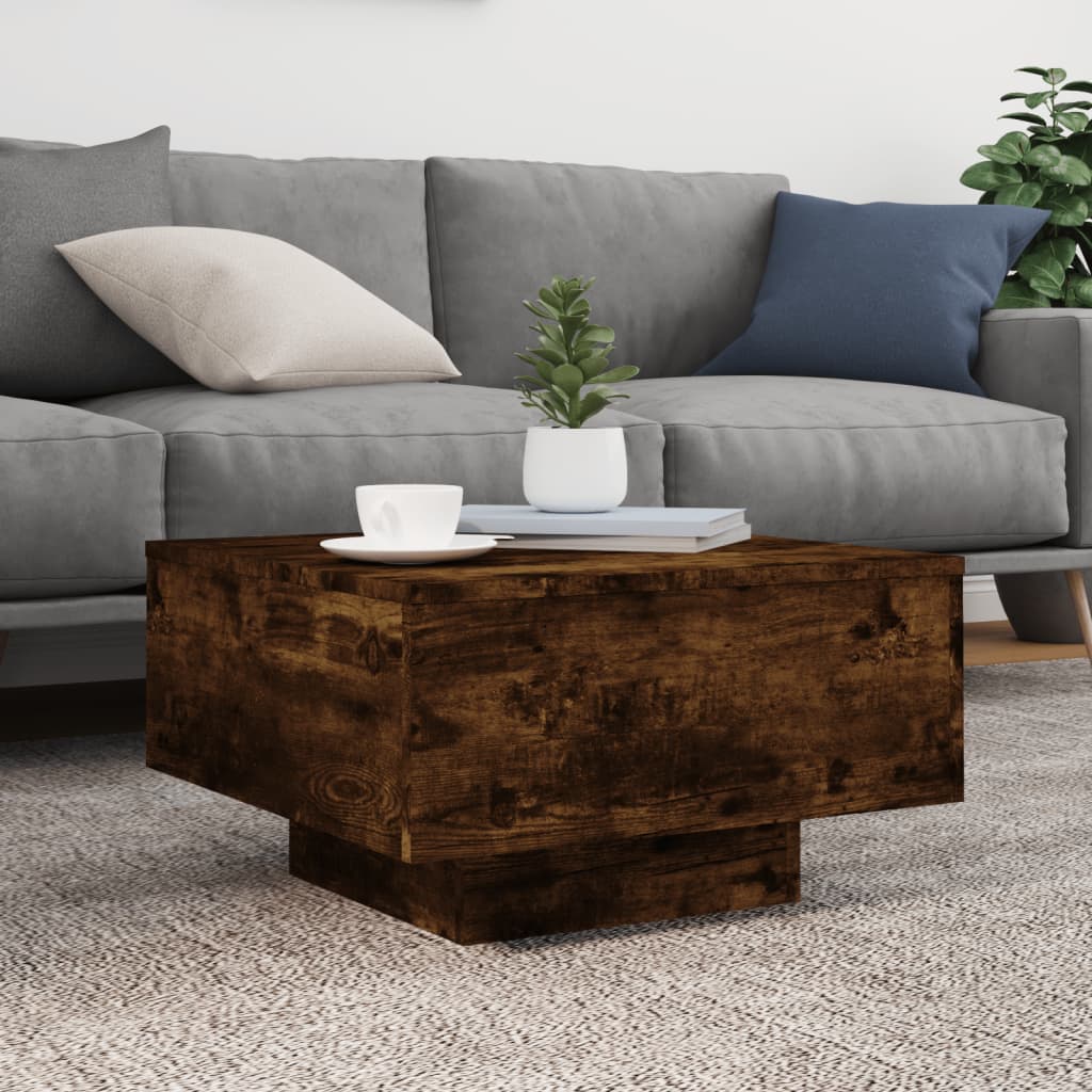 vidaXL Coffee Table with LED Lights Smoked Oak 21.7"x21.7"x12.2"