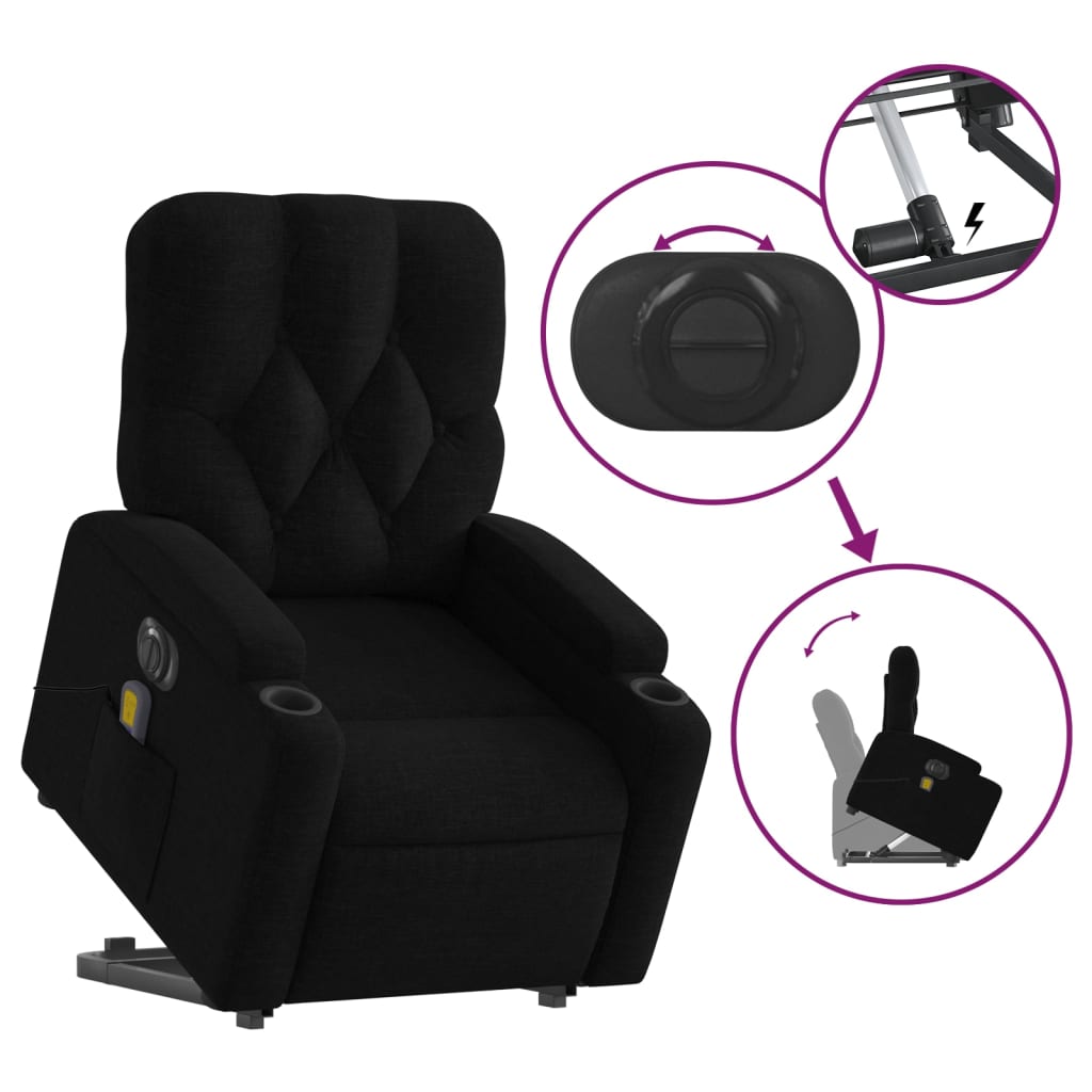 vidaXL Electric Stand up Massage Recliner Chair Black Fabric