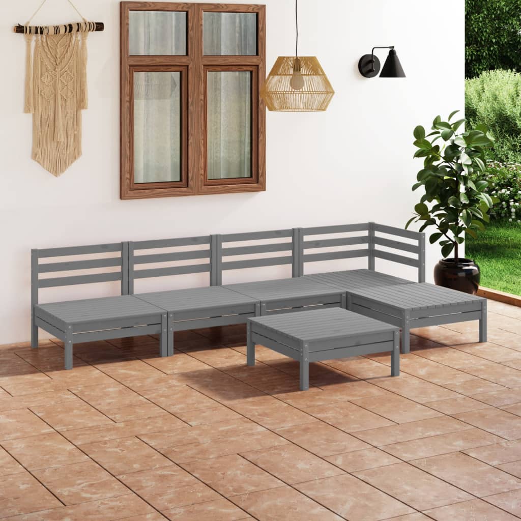 vidaXL 6 Piece Patio Lounge Set Solid Pinewood Gray