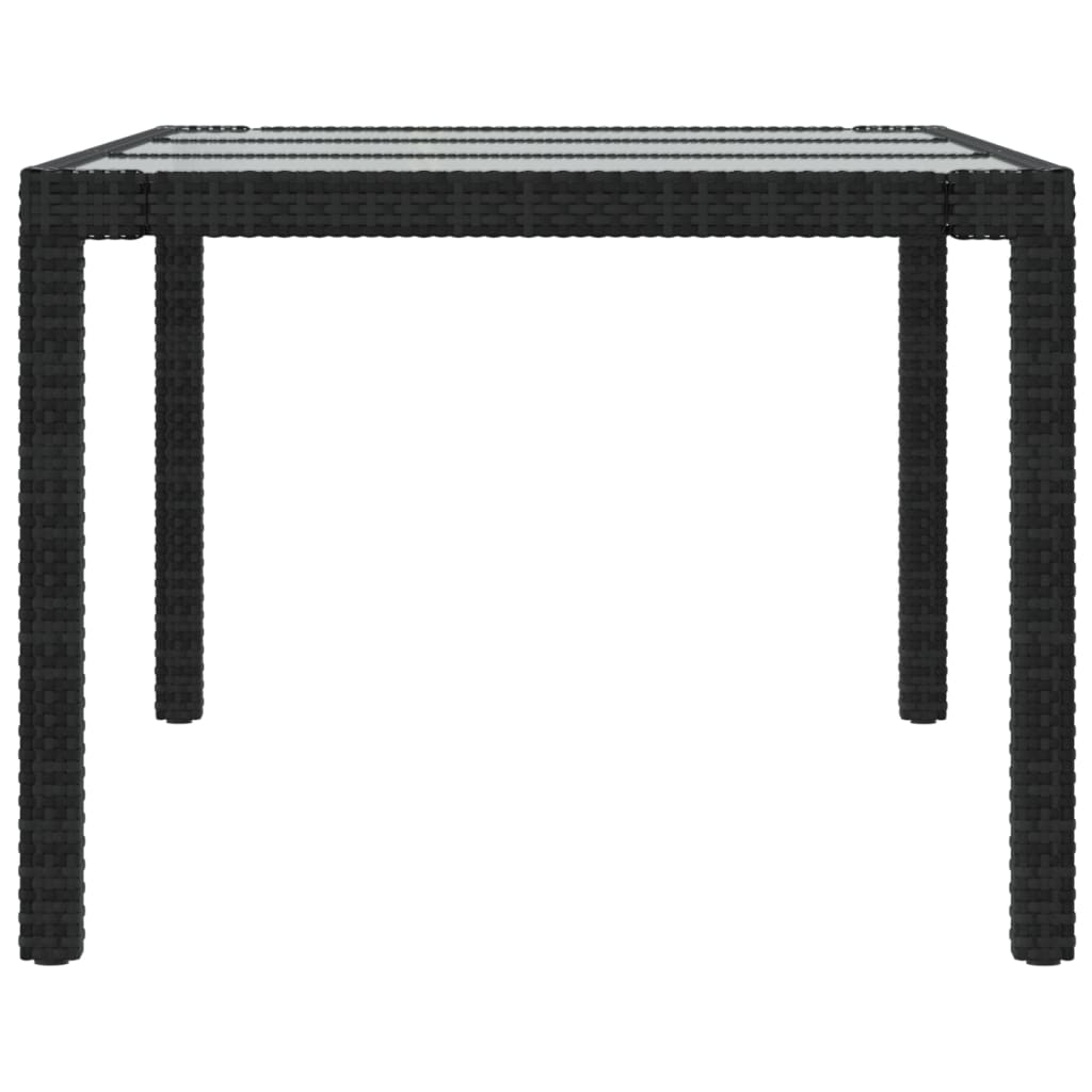 vidaXL Patio Table Black 74.8"x35.4"x29.5" Tempered Glass and Poly Rattan