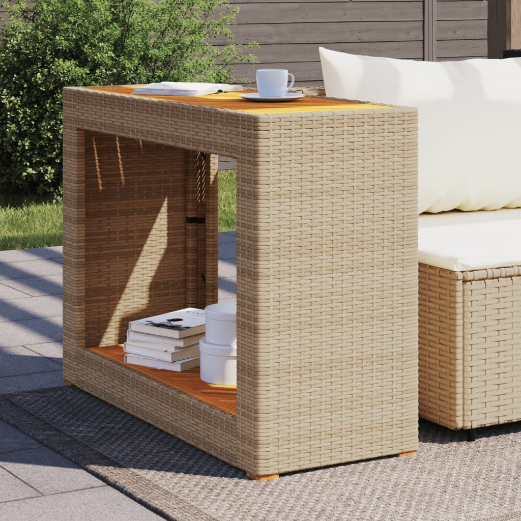 vidaXL Patio Side Table with Wooden Top Beige 39.4"x15.7"x29.5" Poly Rattan