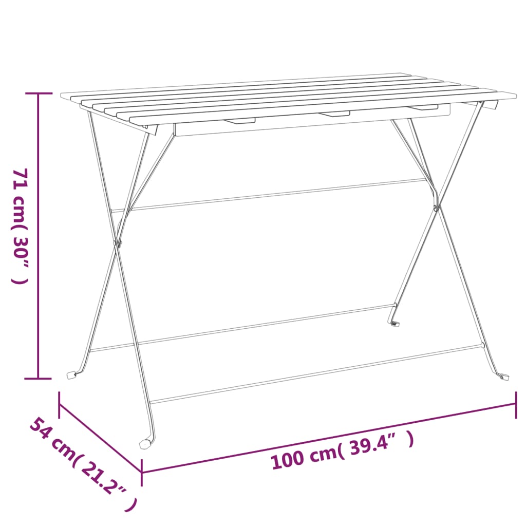 vidaXL Folding Bistro Table 39.4"x21.3"x28" Solid Wood Acacia and Steel