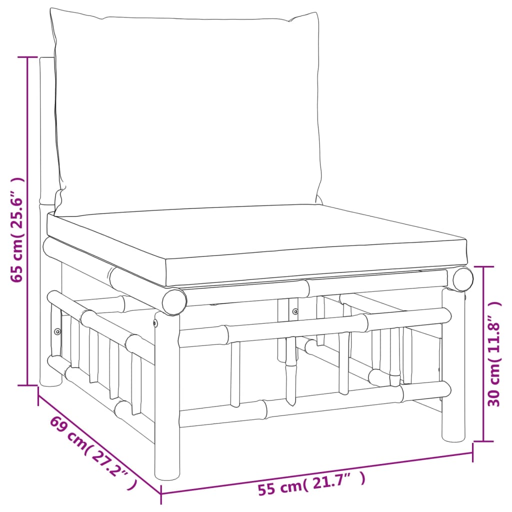 vidaXL 6 Piece Patio Lounge Set with Cream White Cushions Bamboo