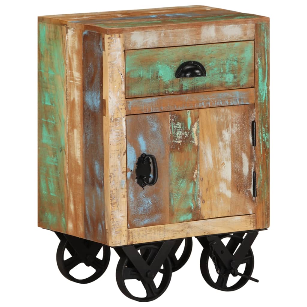 vidaXL Bedside Cabinet with Wheels 15.7"x11.8"x22.4" Solid Reclaimed Wood